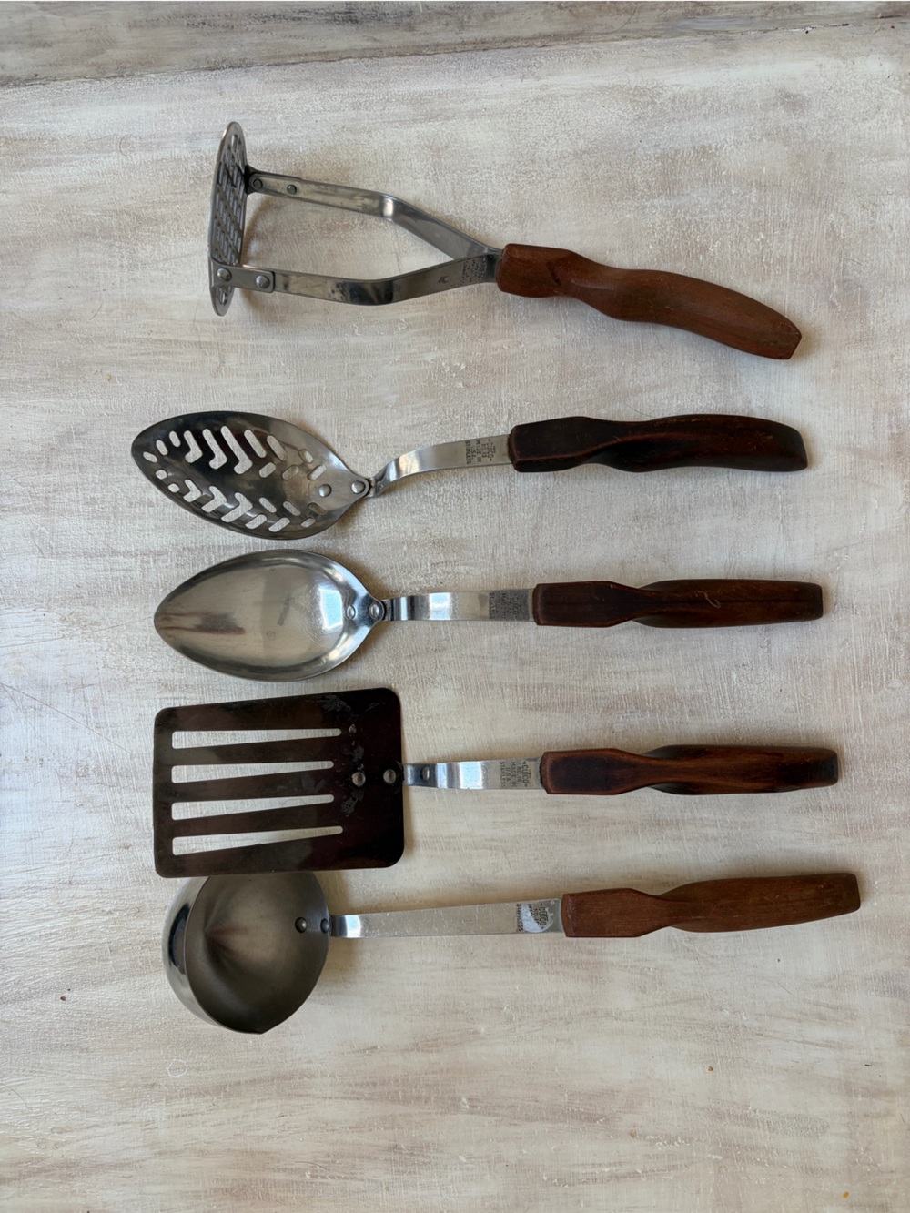 Set of Vintage Cutco Wood-Handled Stainless Steel Kitchen Tool Set - Brown